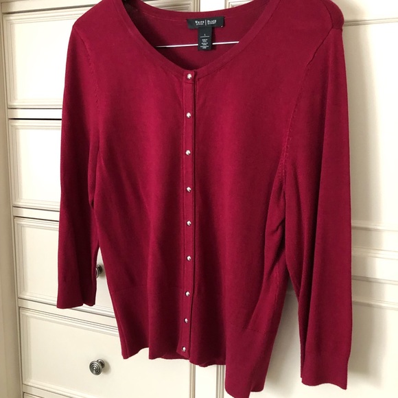 WHBM 3/4 Sleeve Crewneck Shiny Snap Cardigan - Picture 8 of 16
